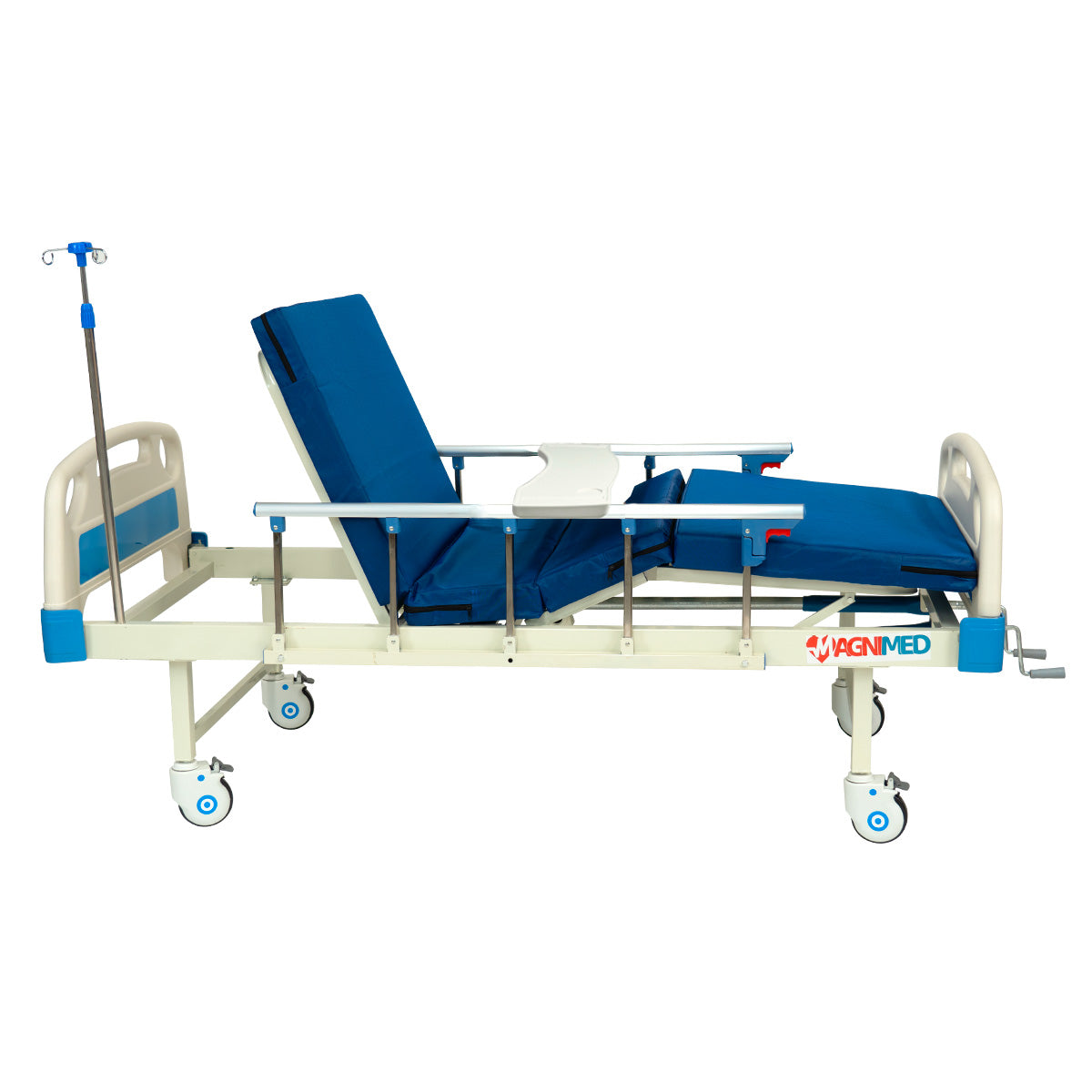 Cama de Hospital Manual de Lujo con Barandales, Porta Suero y Mesa para Alimentos | Acero inoxidable, Soporta hasta 150 Kg