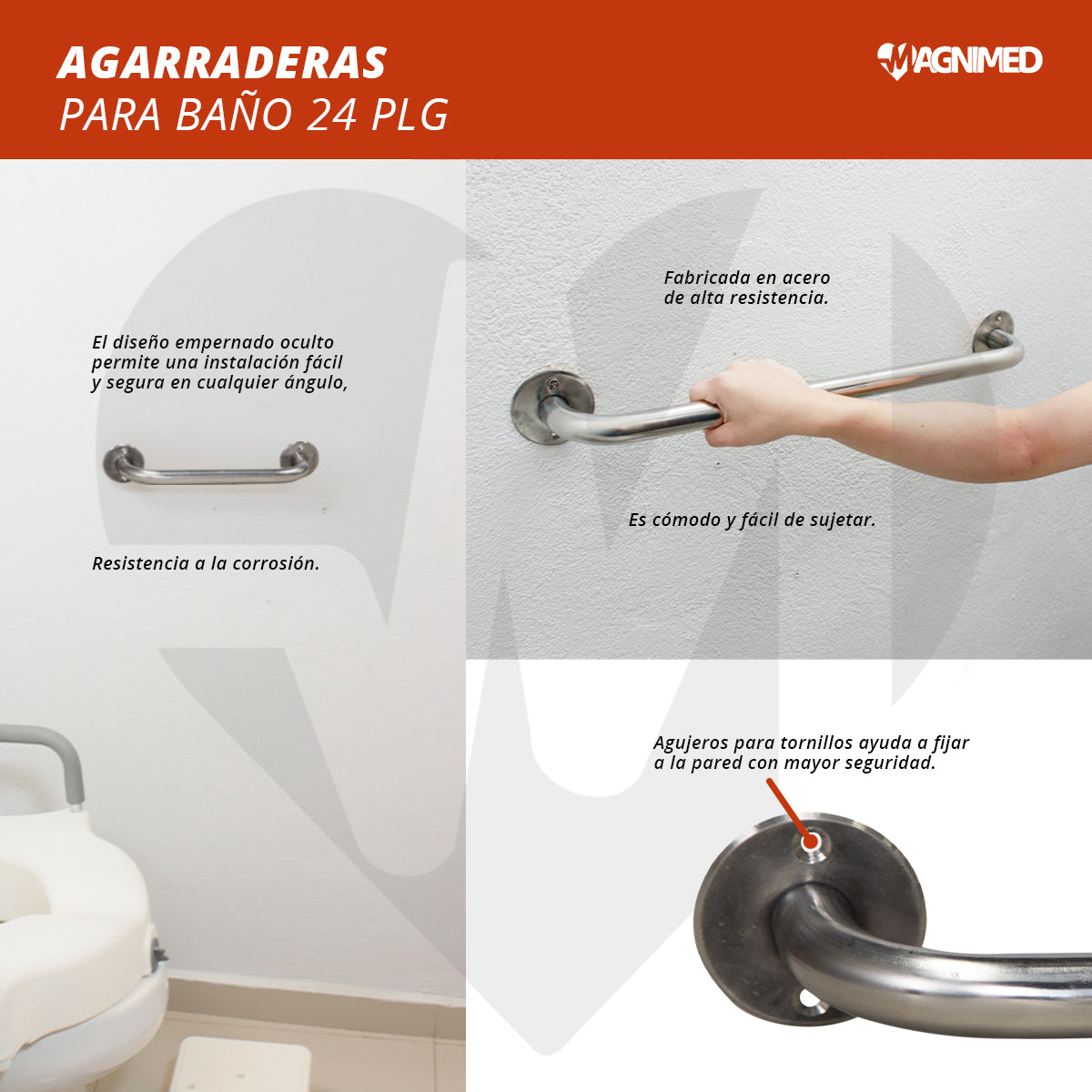 Agarradera Barandal De Seguridad Para Baño De Apoyo Acero Inoxidable 2 Pzs