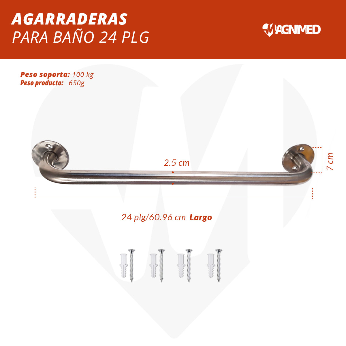 Agarradera Barandal De Seguridad Para Baño De Apoyo Acero Inoxidable 2 Pzs