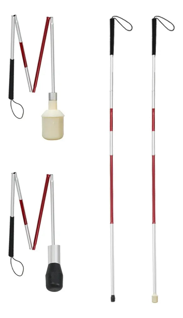 1 Baston Para Invidente Sin Rodamiento y 1 Baston Para Invidente Con Rodamiento Plegable Ajustable Plateado