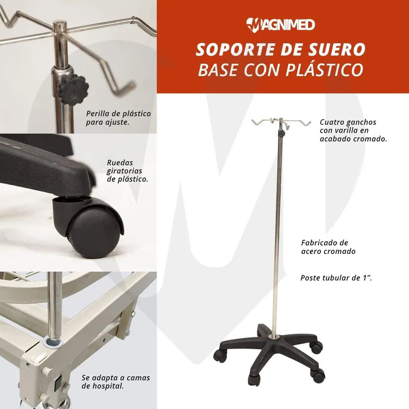 Cama Hospitalaria Eléctrica 5 Posiciones, Incluye: Colchón 4 Secciones y Porta Suero (Soporta hasta 175 Kg)