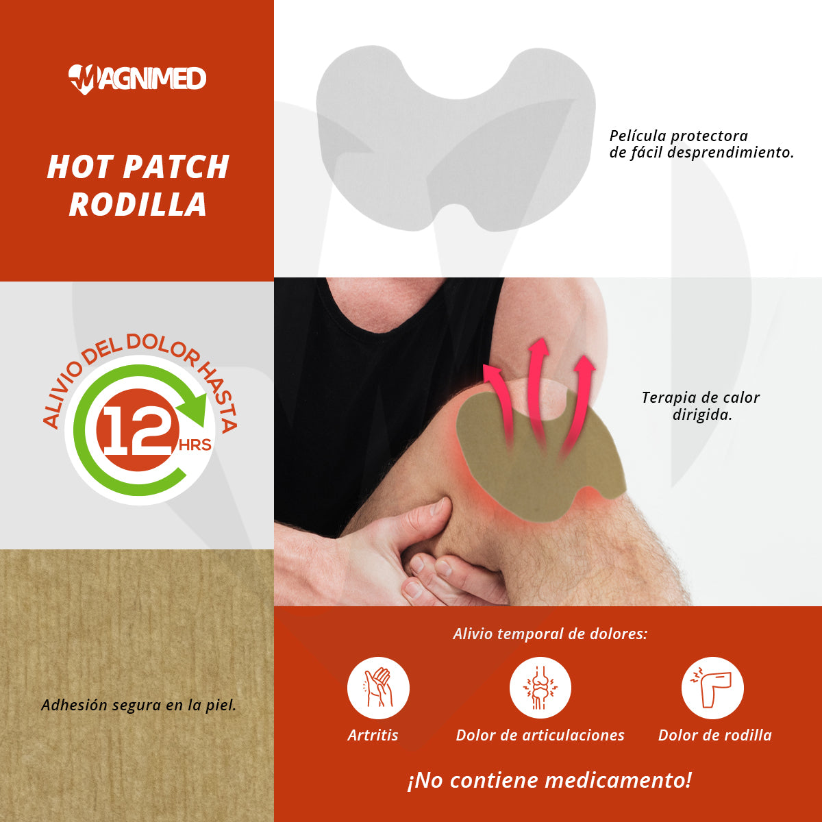 Parches de calor para rodilla alivio de dolor 6pz