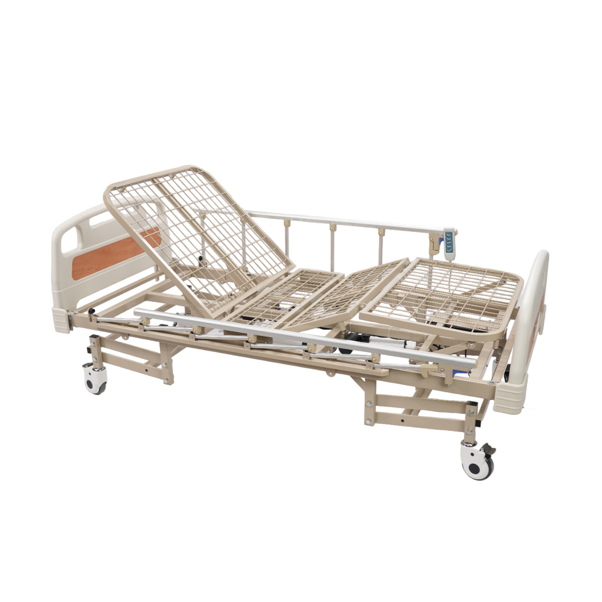 Estructura de cama, cabecera, pieza y barandales de aluminio plegables.