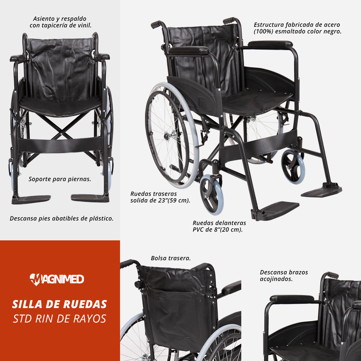 Silla de ruedas estándar rin de rayos