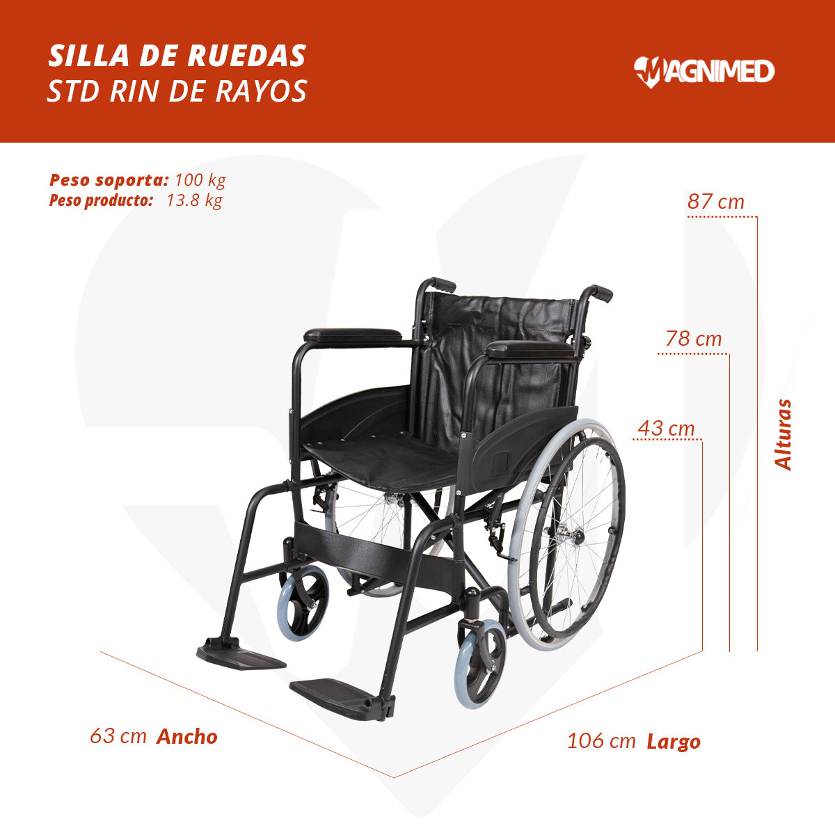 Silla de ruedas estándar rin de rayos