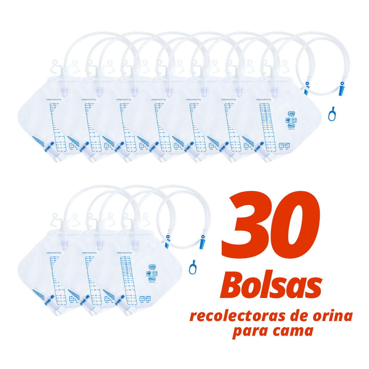 30 Piezas Bolsa Recolectora De Orina Para Cama Life 2000 ml Válvula Antirreflujo