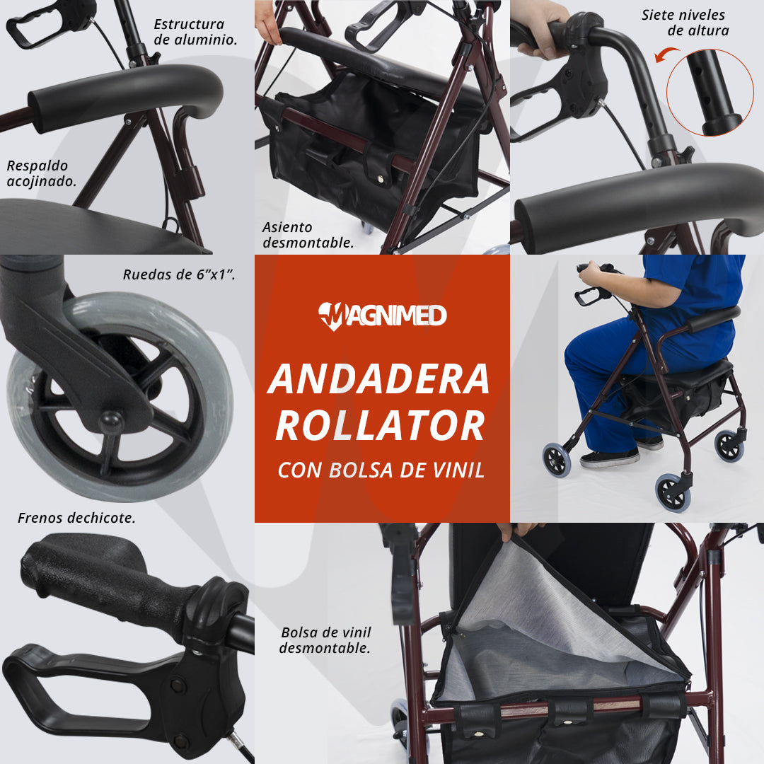 Andadera rollator vino con bolsa de vinil