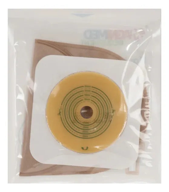 Contiene 4 bolsas de colostomia drenable con aro y 4 barreras adheribles