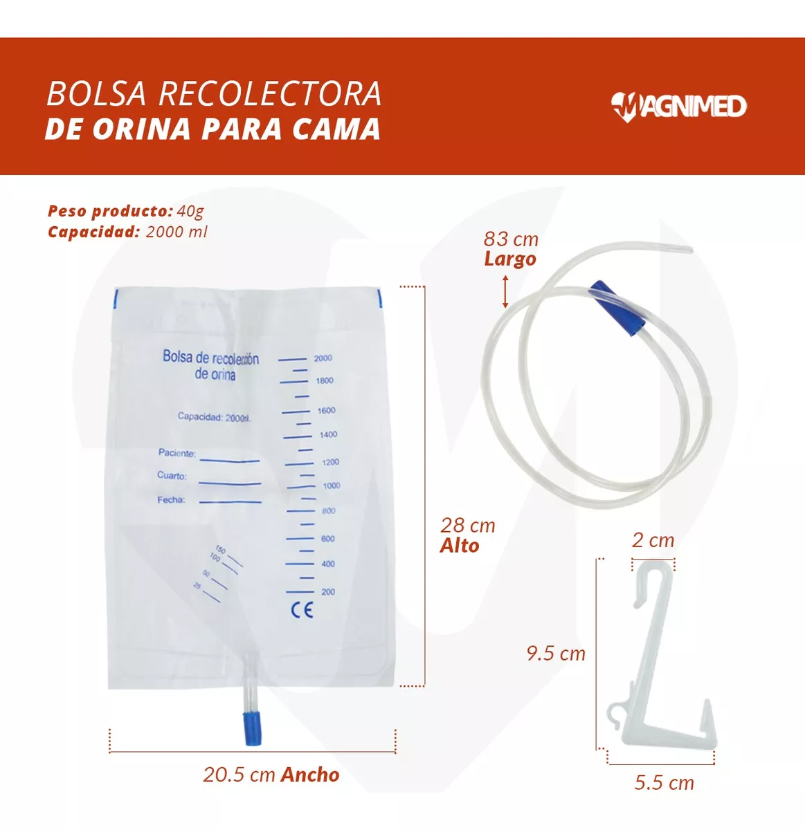 Bolsa Recolectora de Orina 2000 Ml 2 Litros Para Cama 30 Piezas