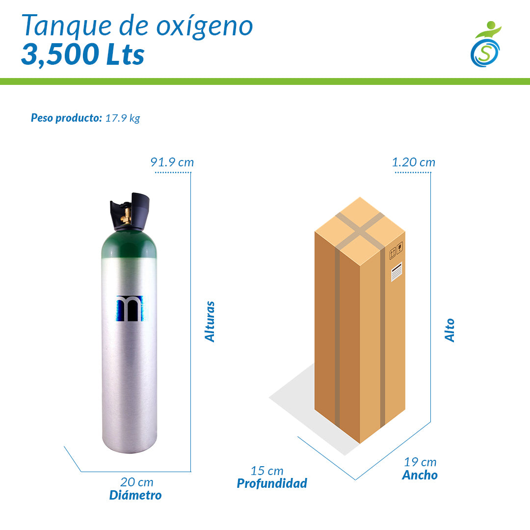 Kit Tanque de Oxígeno 3,500 Litros | Incluye Carrito de Transporte y Accesorios (Mascarilla y Regulador)