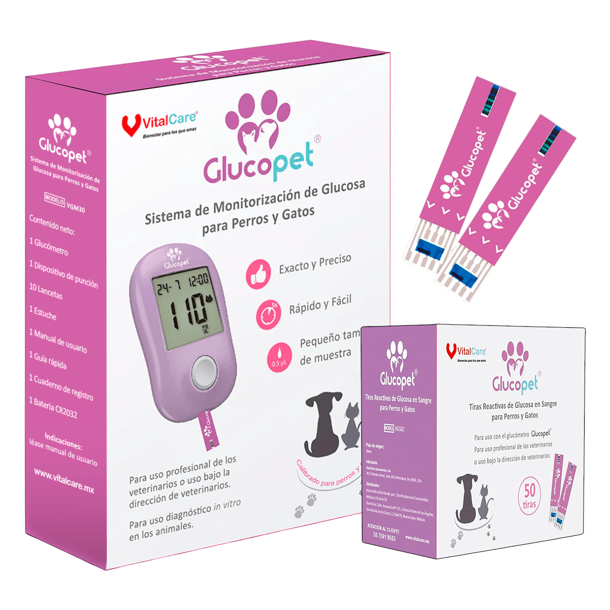 Glucómetro Veterinario Para Perros Y Gatos Glucopet Kit