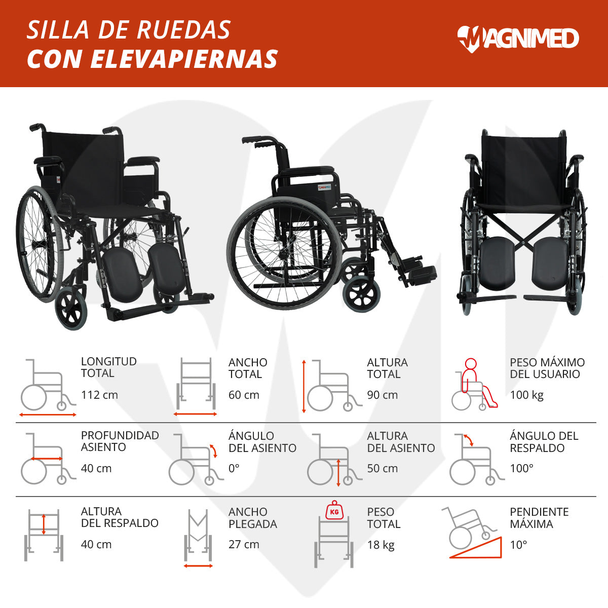 Silla De Ruedas De Traslado Con Elevapiernas Con Descansabrazos