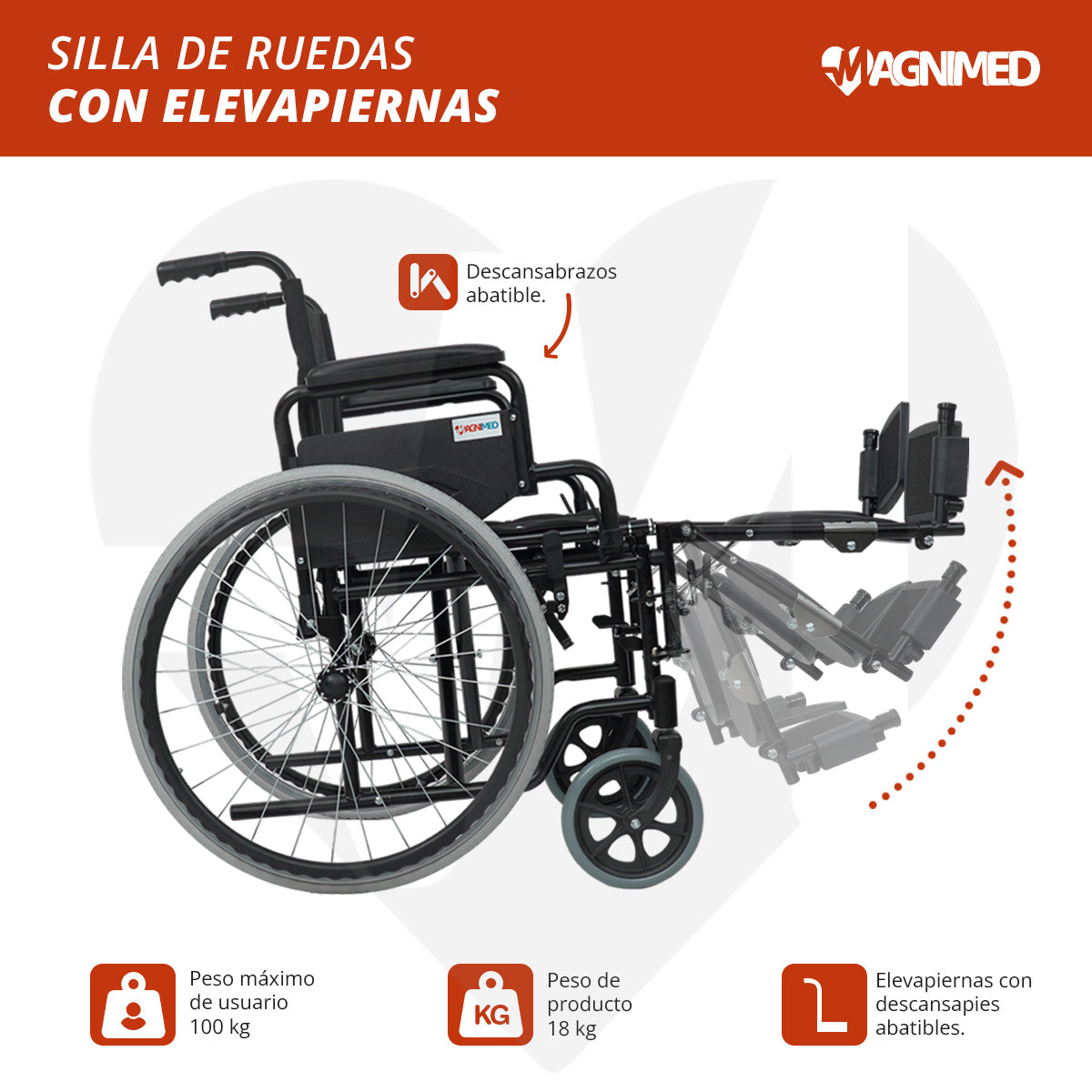 Silla De Ruedas De Traslado Con Elevapiernas Con Descansabrazos