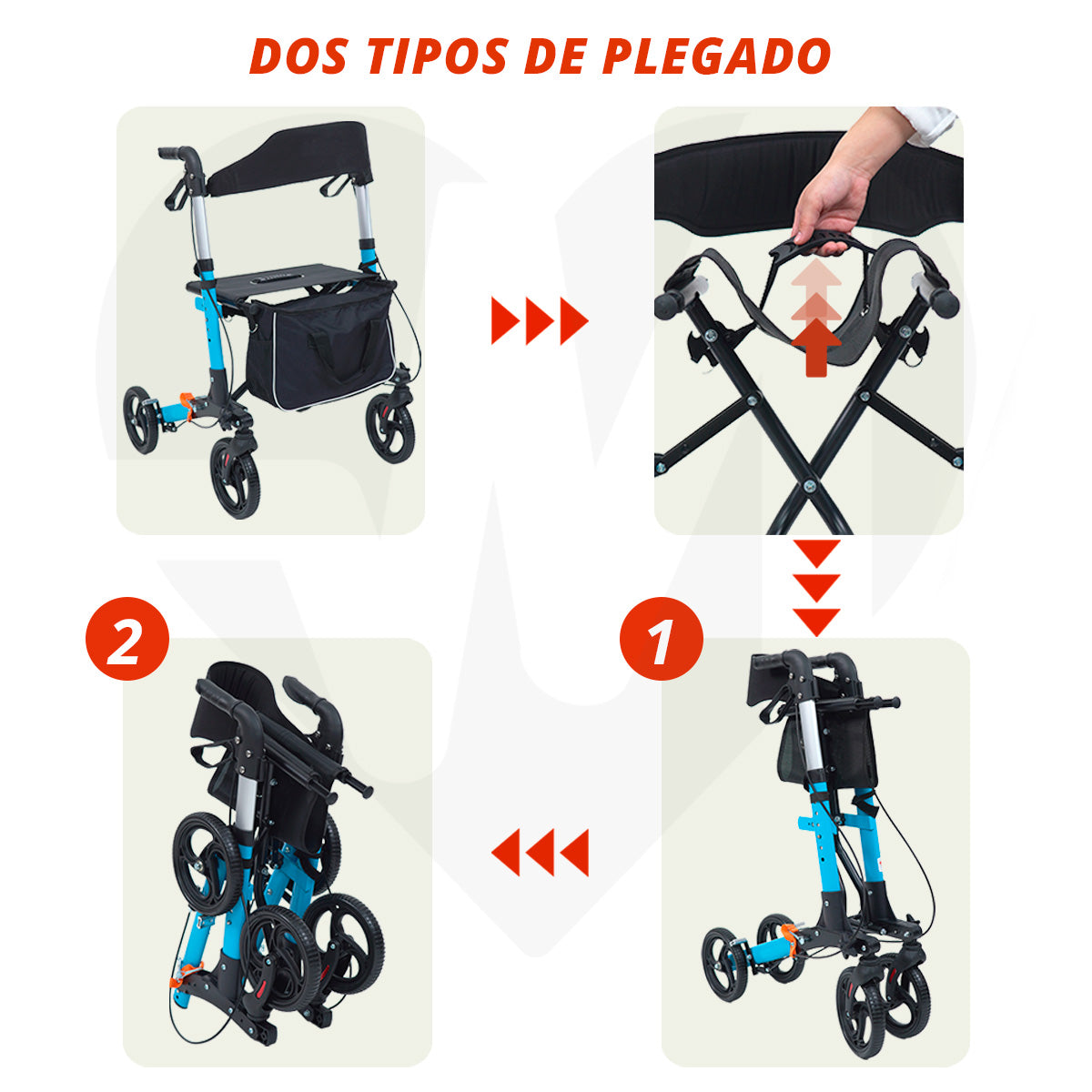 Andadera rollator traslado de aluminio de lujo plegable