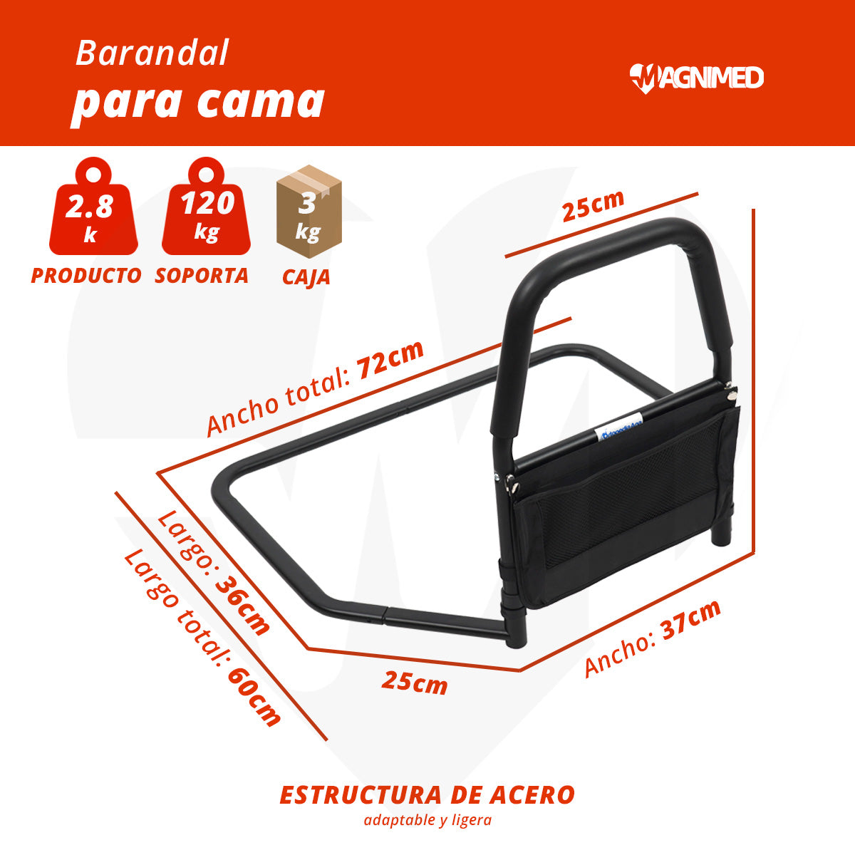 Barandal De Protección Y Seguridad Para Cama Protector Color Negro