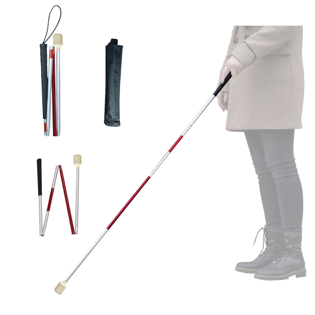 1 Baston Para Invidente Sin Rodamiento y 1 Baston Para Invidente Con Rodamiento Plegable Ajustable Plateado