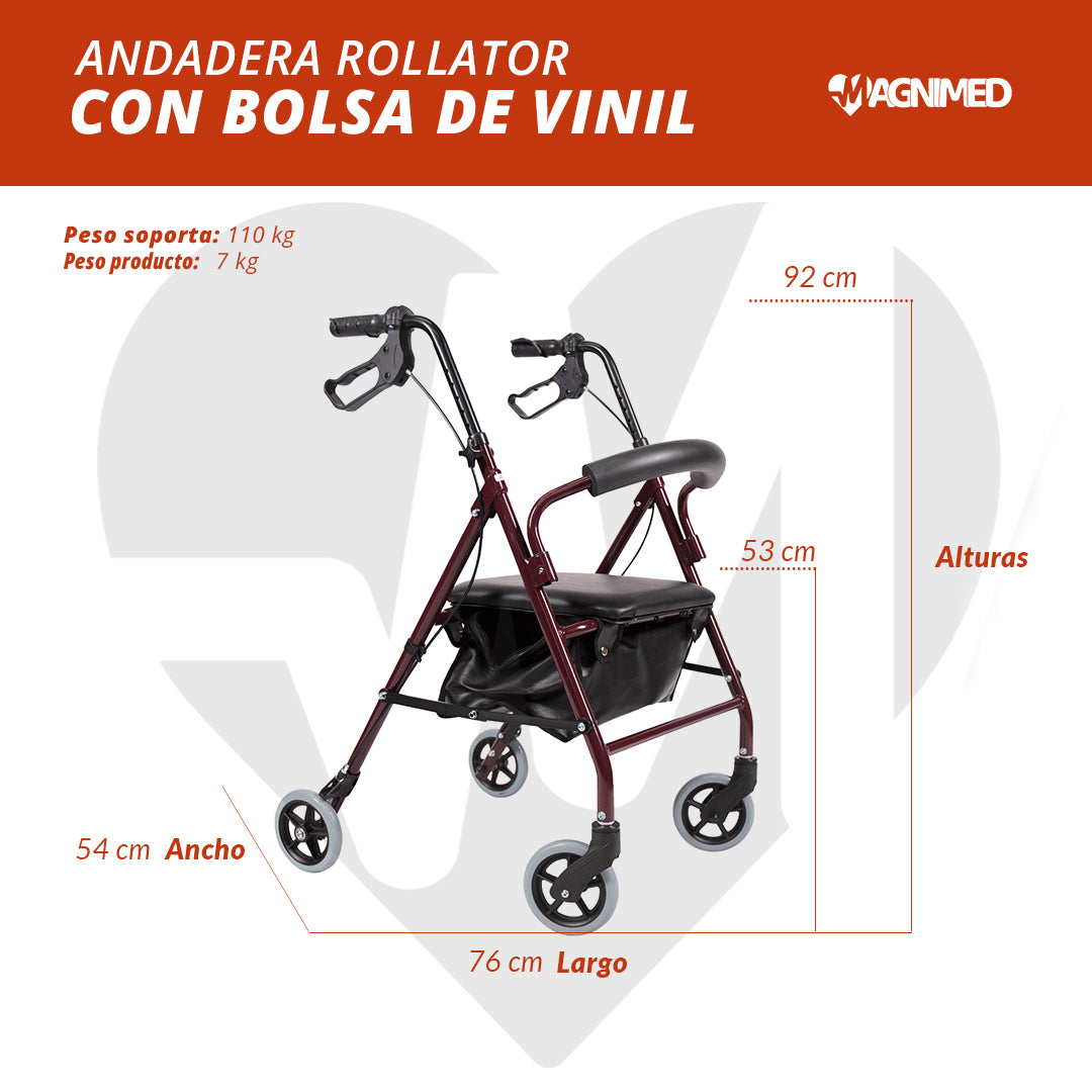 Andadera rollator vino con bolsa de vinil