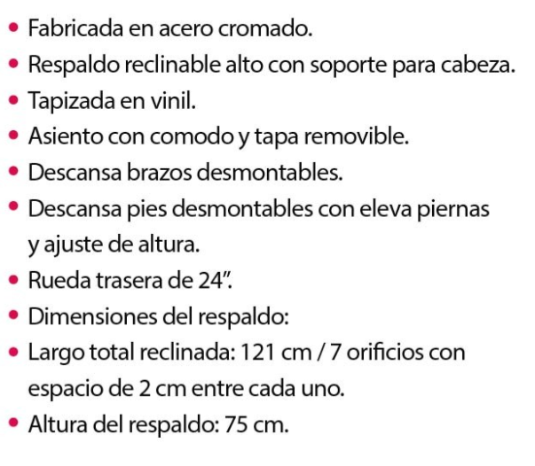 Silla de ruedas reclinable con eleva piernas y cómodo