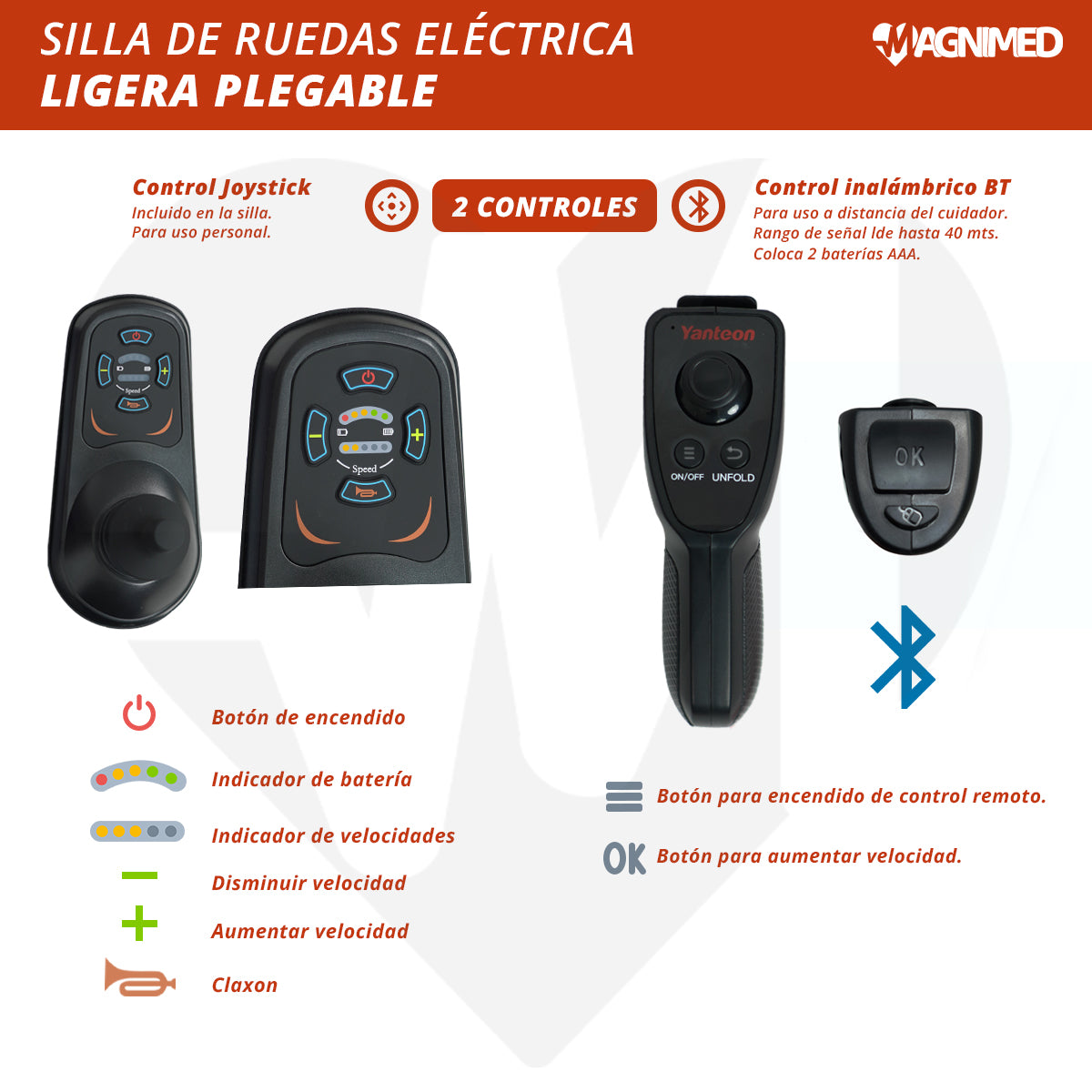Incluye Control Joystick en la silla para uso personal