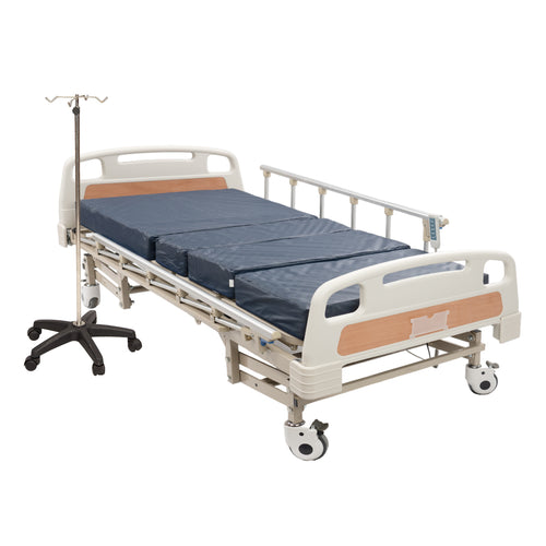 Cama Hospitalaria Eléctrica 5 Posiciones, Incluye: Colchón 4 Secciones y Porta Suero (Soporta hasta 175 Kg)