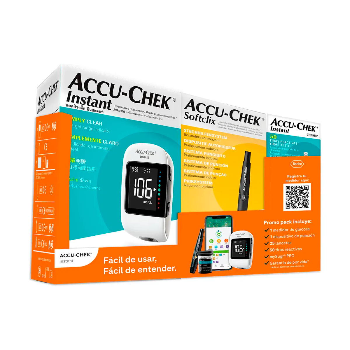 Glucómetro Accu Chek Intstant Kit con 50 Tiras y 25 Lancetas Color Verde