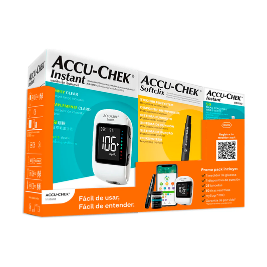 Glucómetro Accu Chek Intstant Kit con 50 Tiras y 25 Lancetas Color Verde