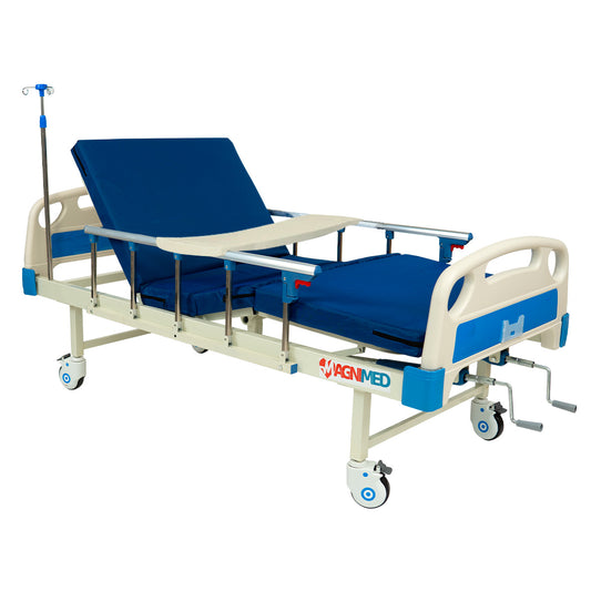 Cama de Hospital Manual de Lujo con Barandales, Porta Suero y Mesa para Alimentos | Acero inoxidable, Soporta hasta 150 Kg