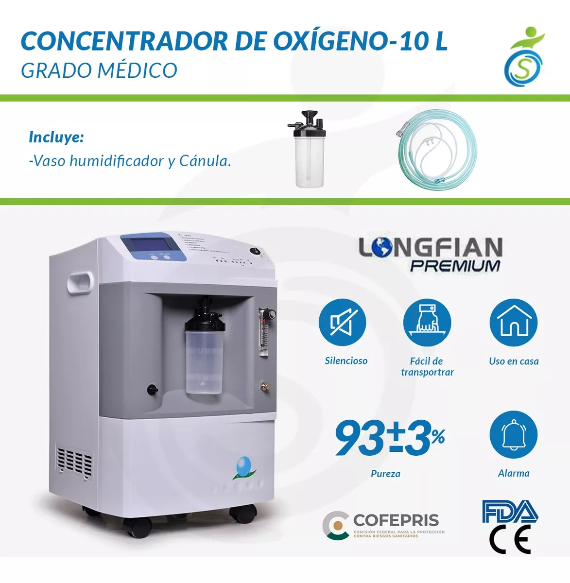 Concentrador de Oxígeno 10 Lts Grado Medico 24/7 Cofrepris