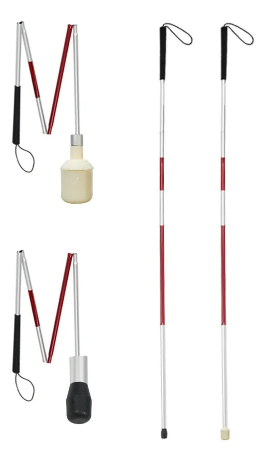 1 Baston Para Invidente Sin Rodamiento y 1 Baston Para Invidente Con Rodamiento Plegable Ajustable Plateado