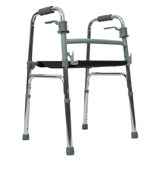 Andadera con Asiento de Lona | Estructura de Acero, Altura Ajustable, Sistema Plegable Soporta 100 kg
