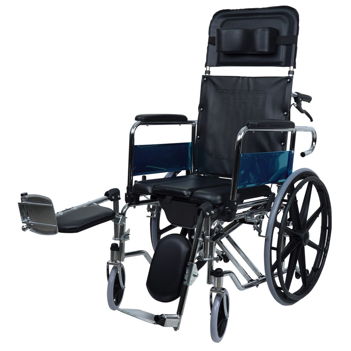 Silla De Ruedas Reclinable Con Cómodo y Elevapiernas De Acero