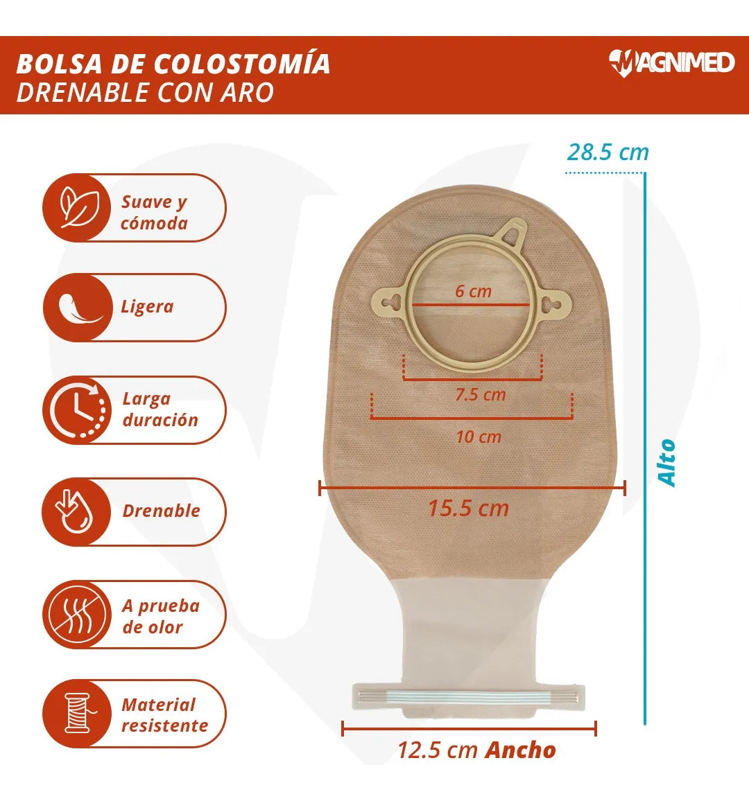 Bolsa Colostomía Drenable Con Aro Recortable 60 mm Adulto