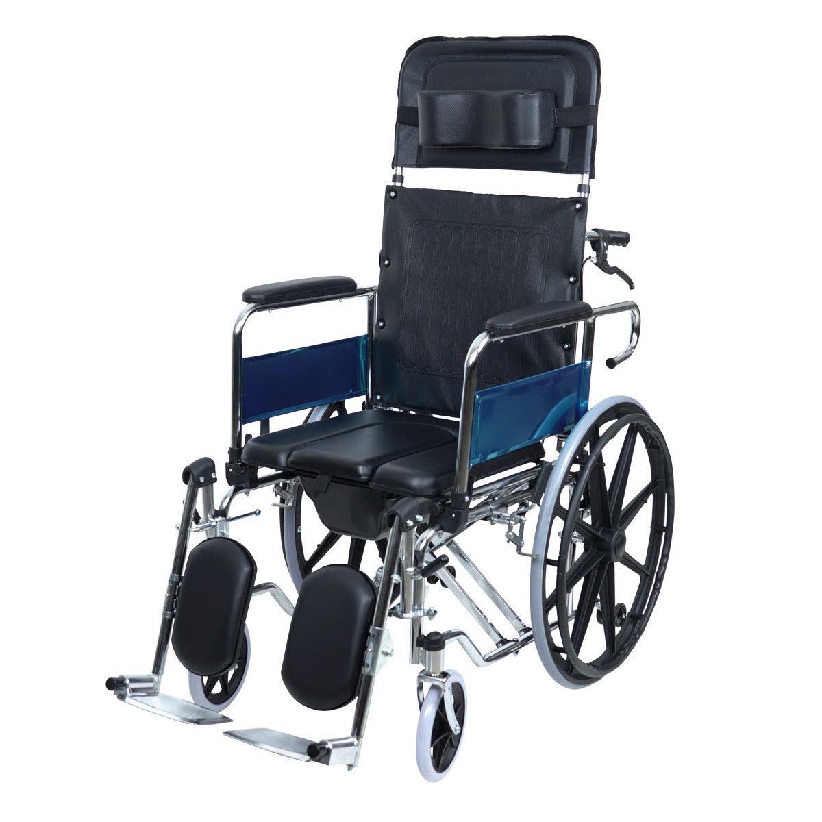 Silla De Ruedas Reclinable Con Cómodo y Elevapiernas De Acero