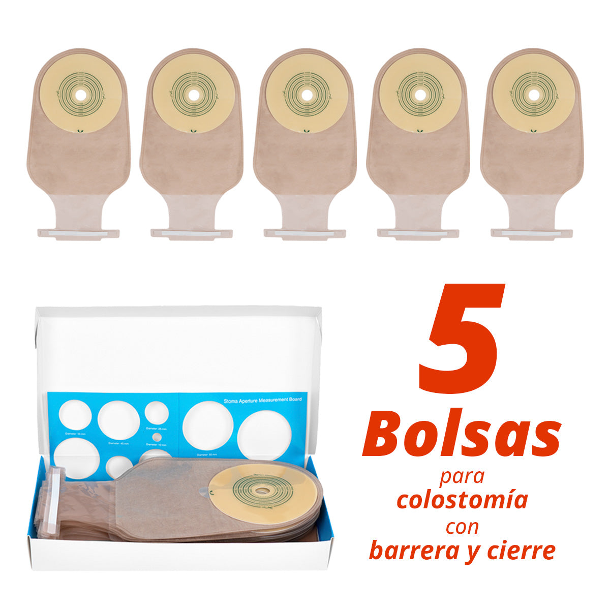 Kit de 5 bolsa para colostomia con barrera y cierre