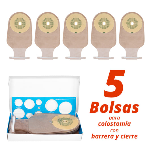 Kit de 5 bolsa para colostomia con barrera y cierre