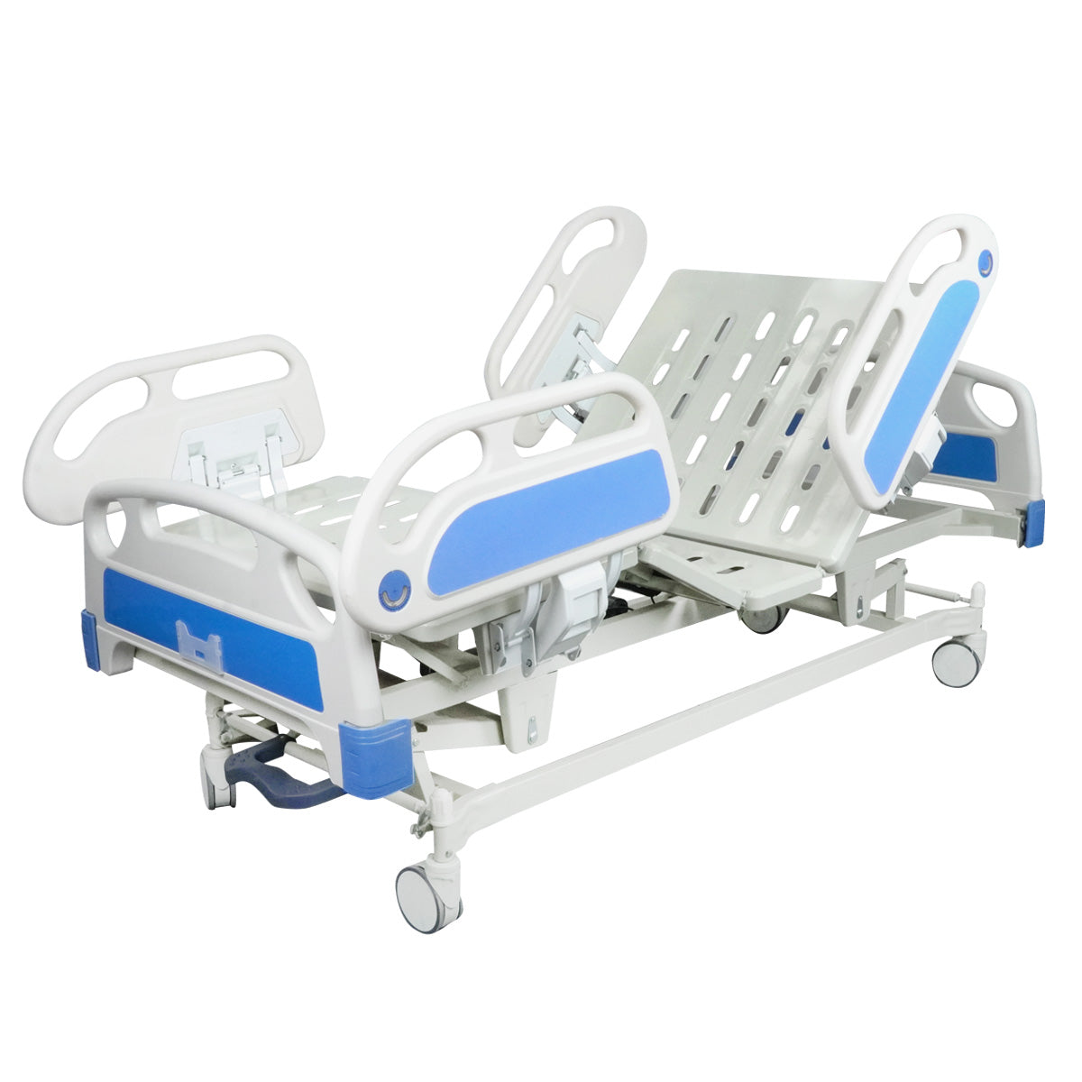Cama De Hospitalaria Eléctrica 5 Posiciones De Lujo 4 Motores, Altura Ajustable, Control Inalámbrico, Con Perforación Para Porta Suero, Ruedas Giratorias con Sistema de Bloqueo Seguro