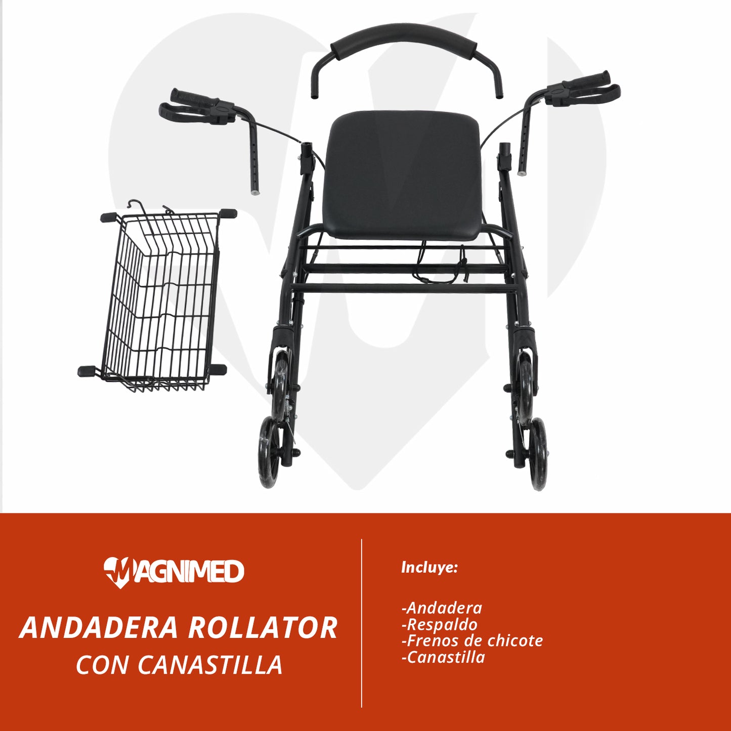 Andadera Rollator C/ Asiento Y Canastilla De Acero