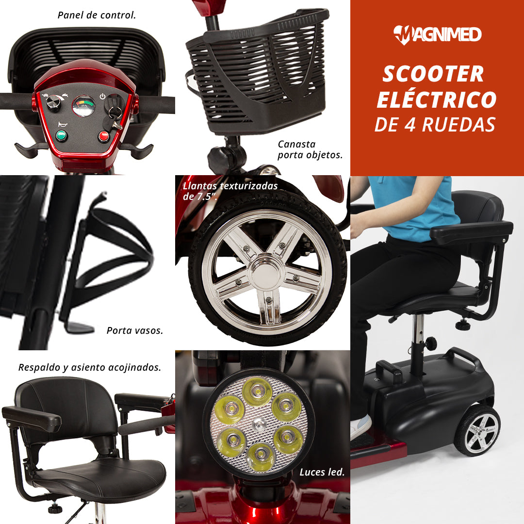 Scooter eléctrico 4 ruedas rojo