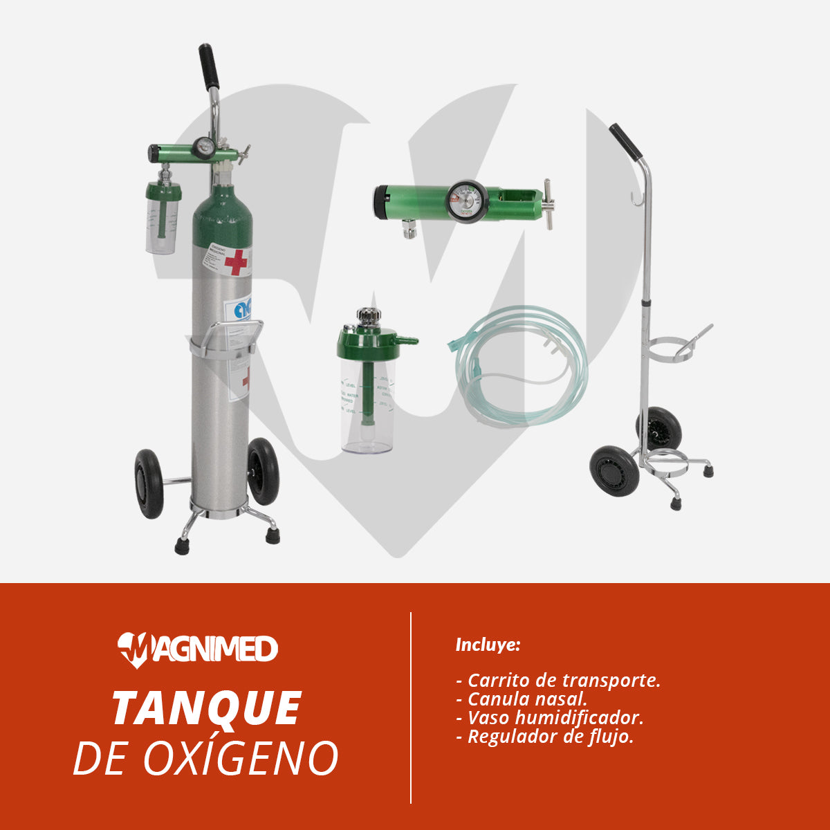 Tanque de oxígeno 682 lt con carrito y accesorios (cánula, válvula y vaso)