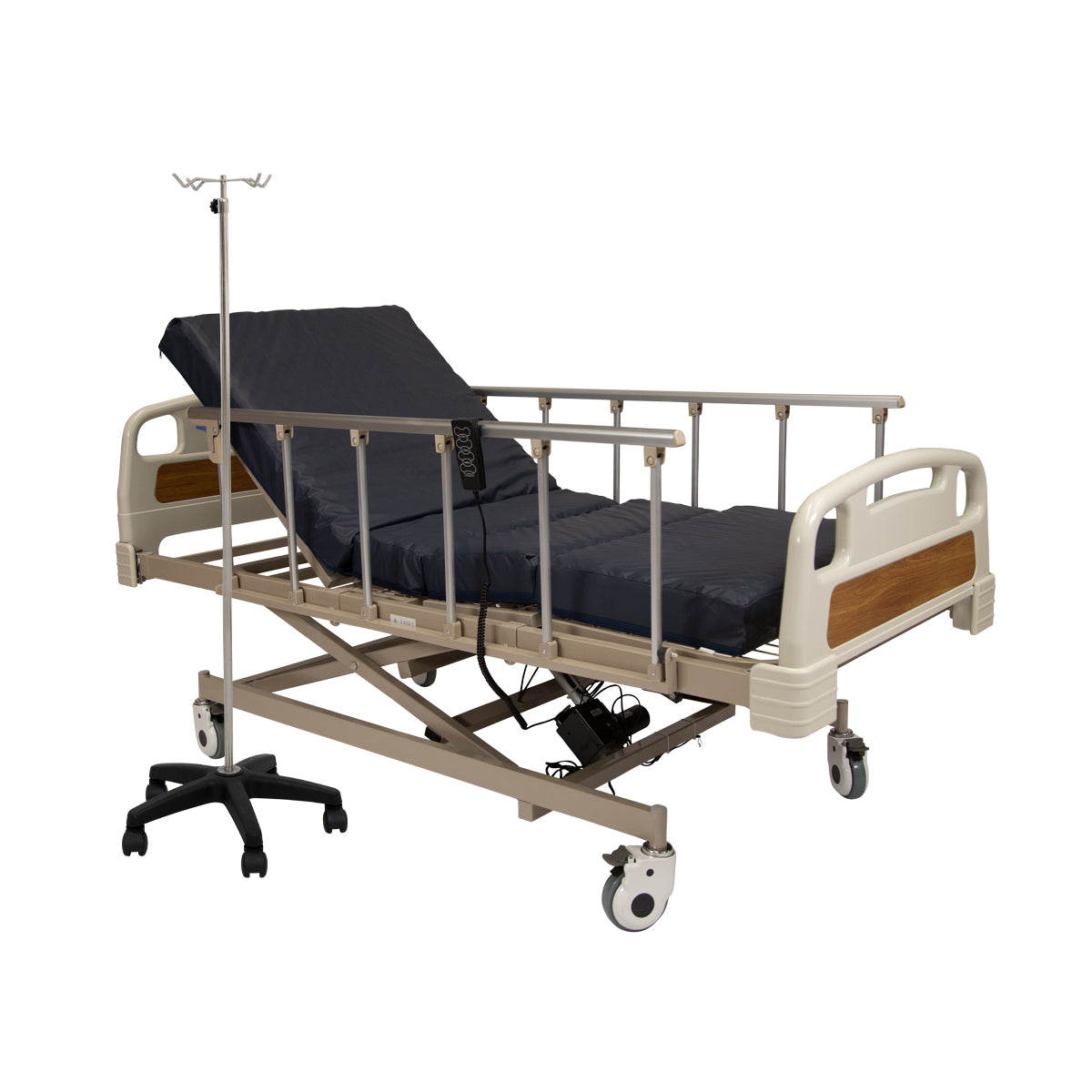 Cama de Hospital Eléctrica 3 Posiciones - Incluye Colchón Seccionado y Porta Suero