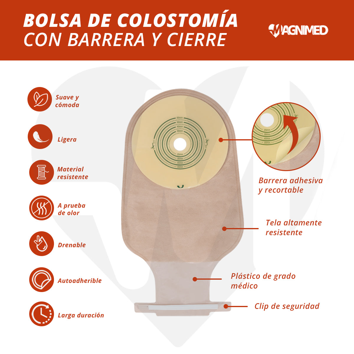 Bolsas para Colostomía con Barrera y Cierre - 10 Piezas