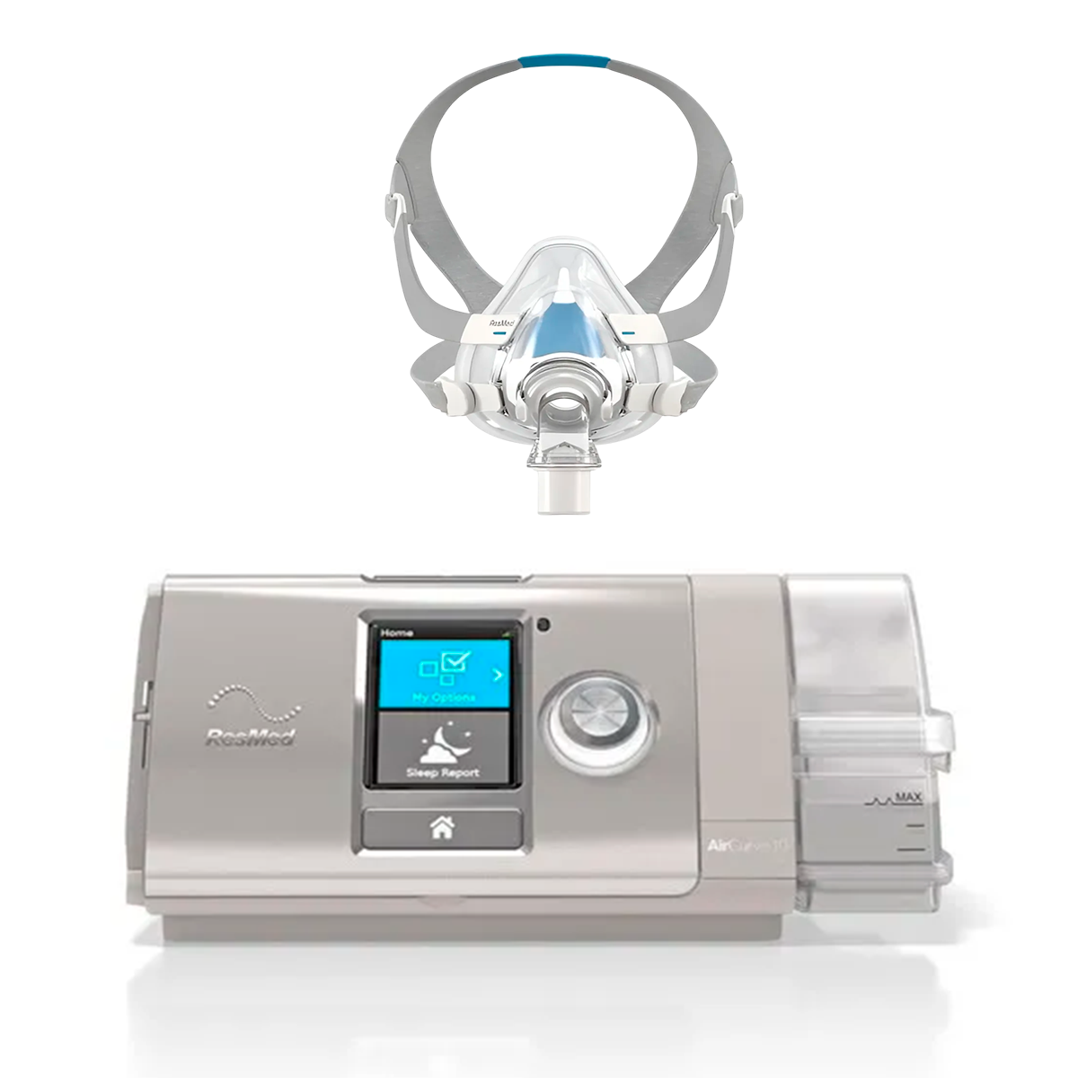BiPAP Auto con Humidificador AirCurve 10 VAuto y Mascarilla AirFit F20 Resmed