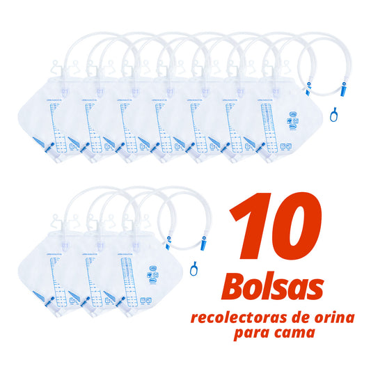 10 Piezas Bolsa Recolectora De Orina Para Cama Life 2000 ml Válvula Antirreflujo