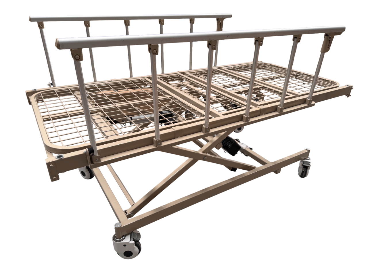 Cama de Hospital Eléctrica de 3 Posiciones | Estructura de Acero, Soporta hasta 150kg (Detalles estéticos y en barandal)