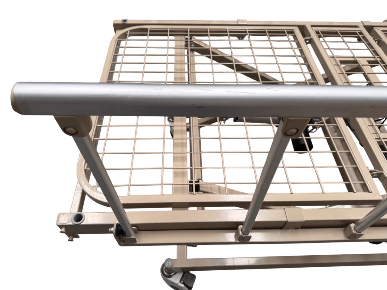 Cama de Hospital Eléctrica de 3 Posiciones | Estructura de Acero, Soporta hasta 150kg (Detalles estéticos y en barandal)