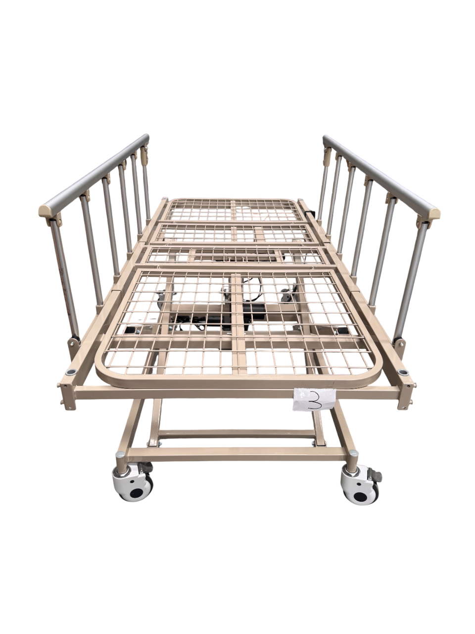Cama de Hospital Eléctrica de 3 Posiciones | Estructura de Acero, Soporta hasta 150kg (Detalles estéticos, en barandal y control)