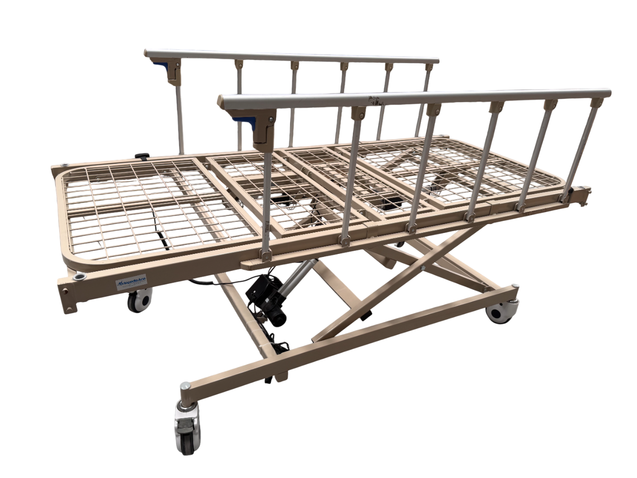 Cama de Hospital Eléctrica de 3 Posiciones | Estructura de Acero, Soporta hasta 150kg (Detalles estéticos, en barandal y control)