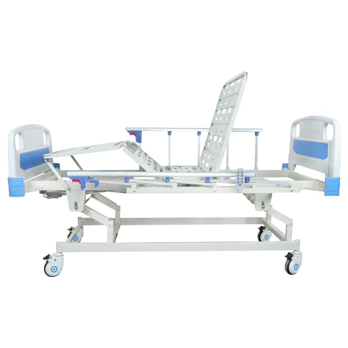 Cama de Hospital Eléctrica 3 Posiciones | Hospitalaria de 3 Funciones, Control de Posiciones, Portasuero, Ruedas Giratorias con Sistema de Bloqueo Seguro