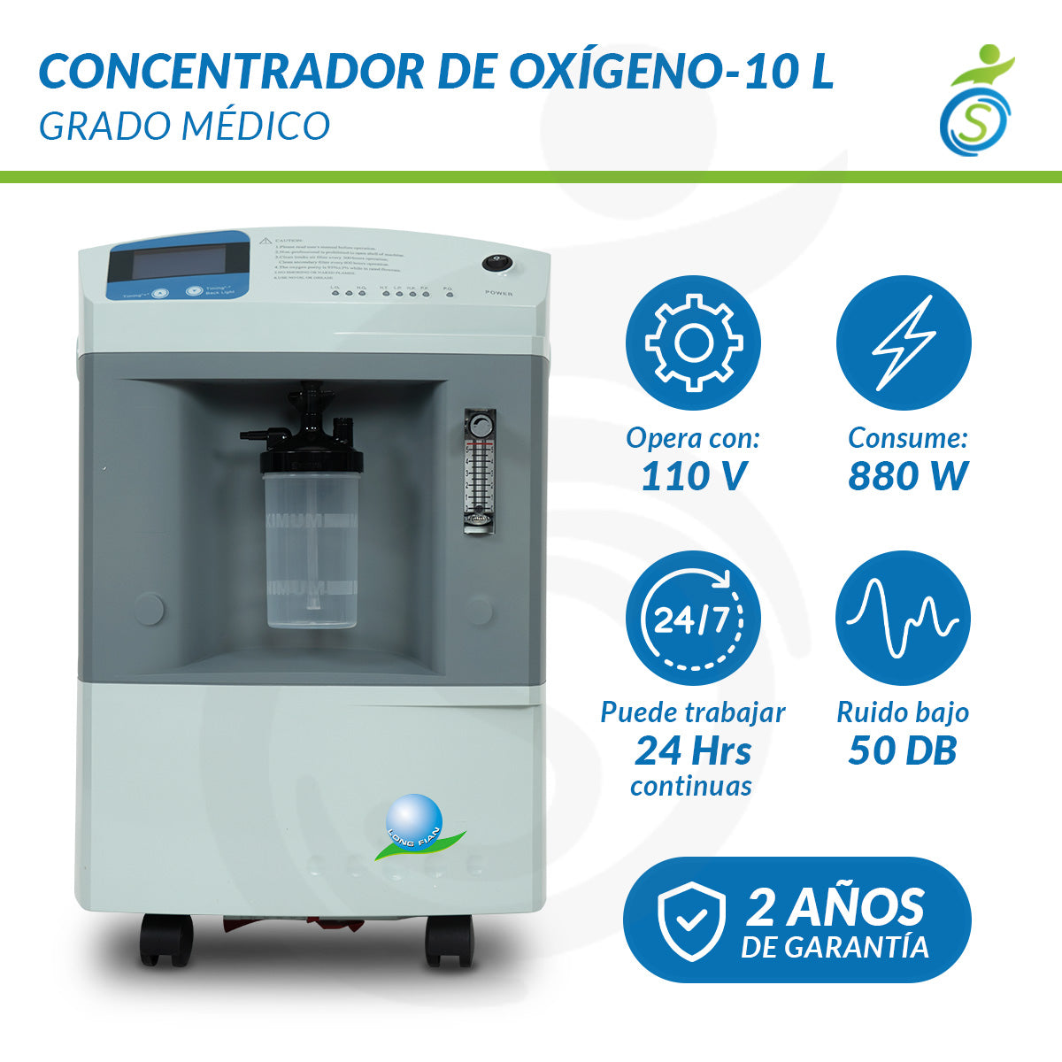 Concentrador de Oxígeno 10 Litros Grado Medico Silencioso