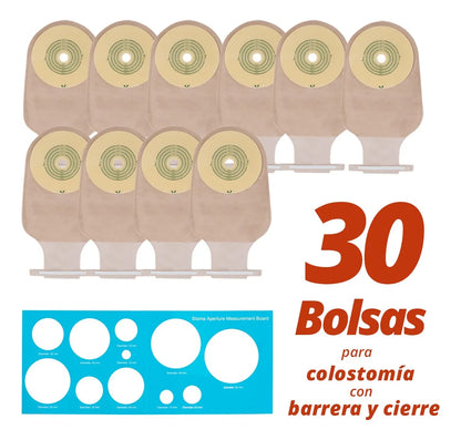 Bolsa para Colostomía Drenable Sencilla con Barrera y Cierre | Aro Recortable de 60 mm